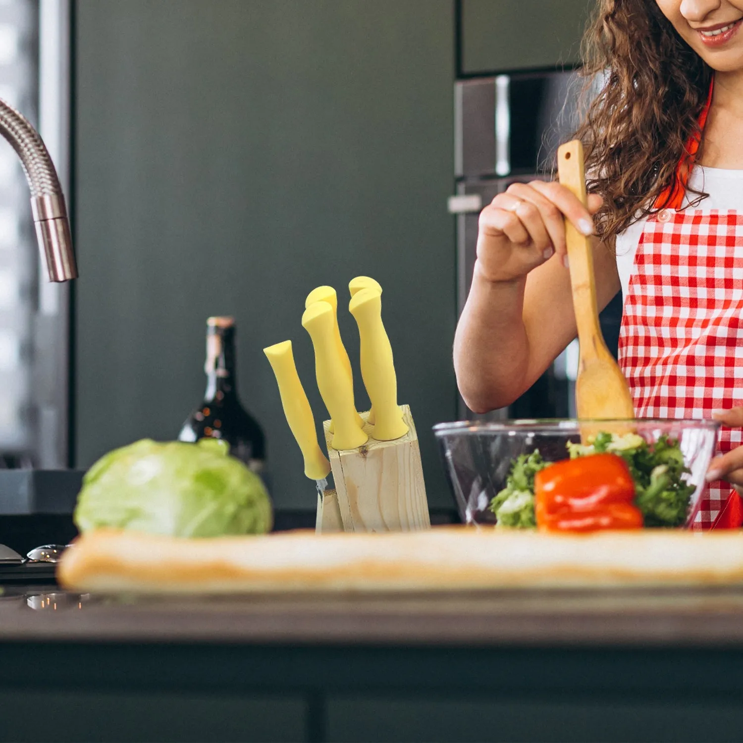 0102A Stainless Steel Kitchen Knife Set with Wooden Stand & Scissor Vegetable & Meat Cutting