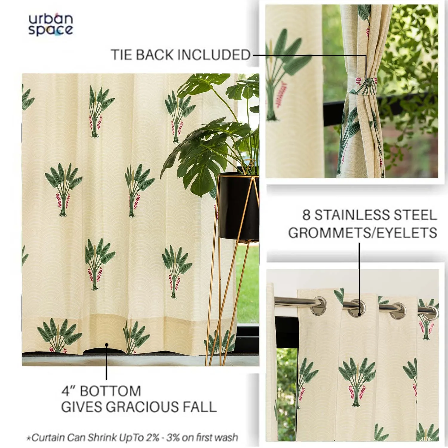 100% Cotton Curtains for Living Room, Bedroom curtains - Pack of 2 curtains, Palm Lagoon Green