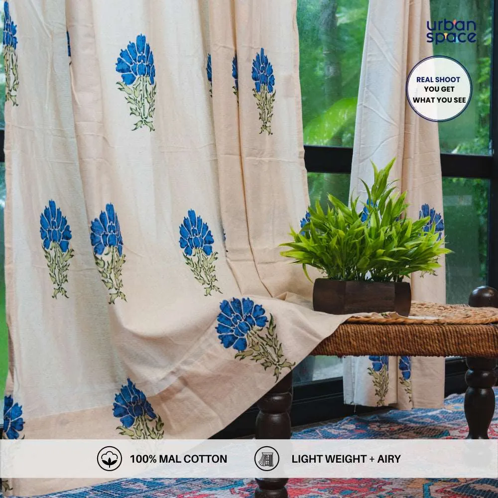 100% Cotton Room Darkening Curtains, Pack of 2 - Marigold Blue