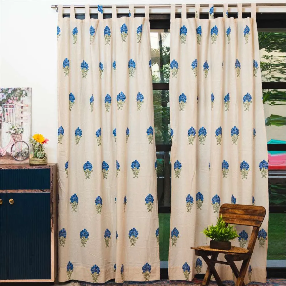 100% Cotton Room Darkening Curtains, Pack of 2 - Marigold Blue