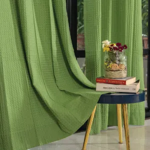 100% Cotton Waffle weave Curtains, 60-65% Room Darkening Curtain - Pack of 2 - Sage Green