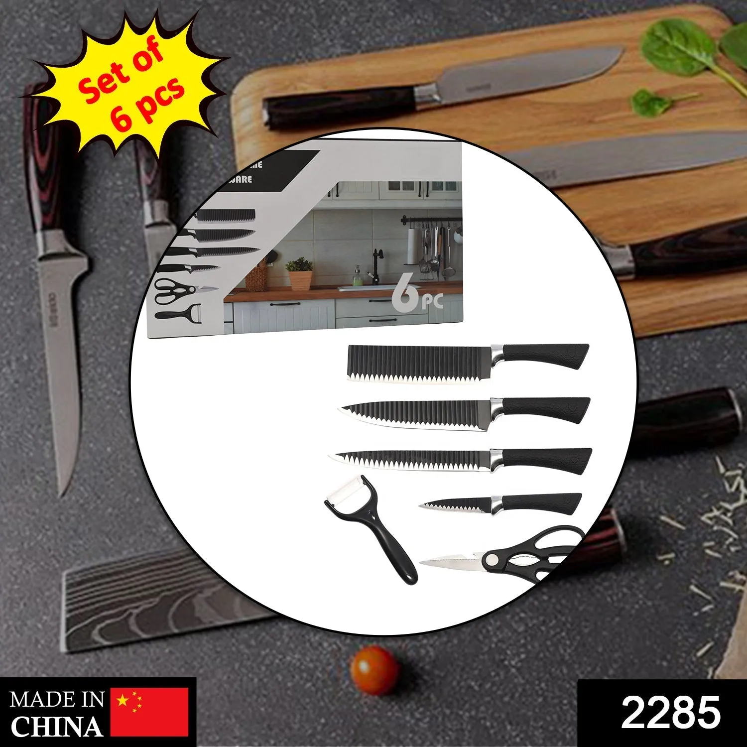 2285 Stainless Steel Knife Set With Chef Peeler And Scissor (6 Pieces)