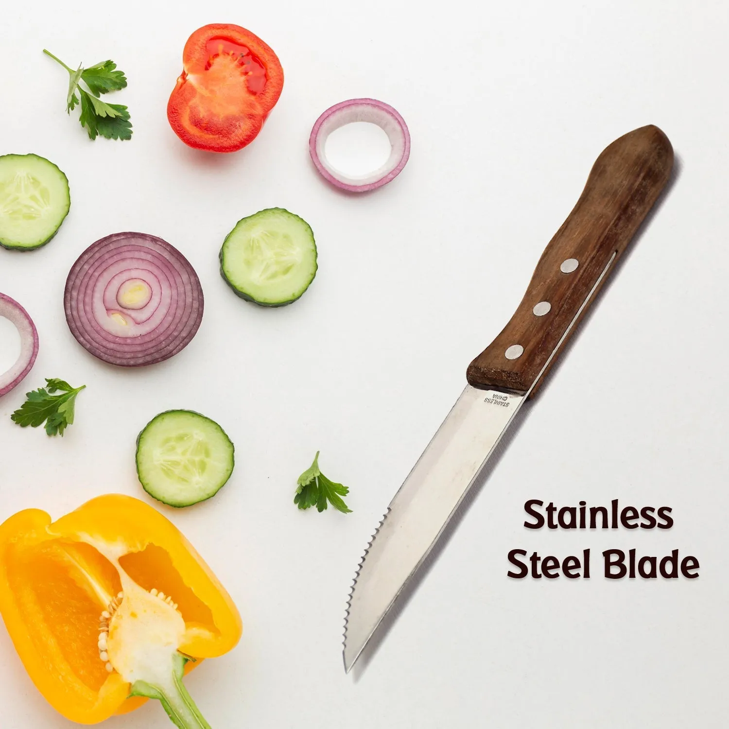 2294 1Piece Serrated Steak Knives with Wood Handle