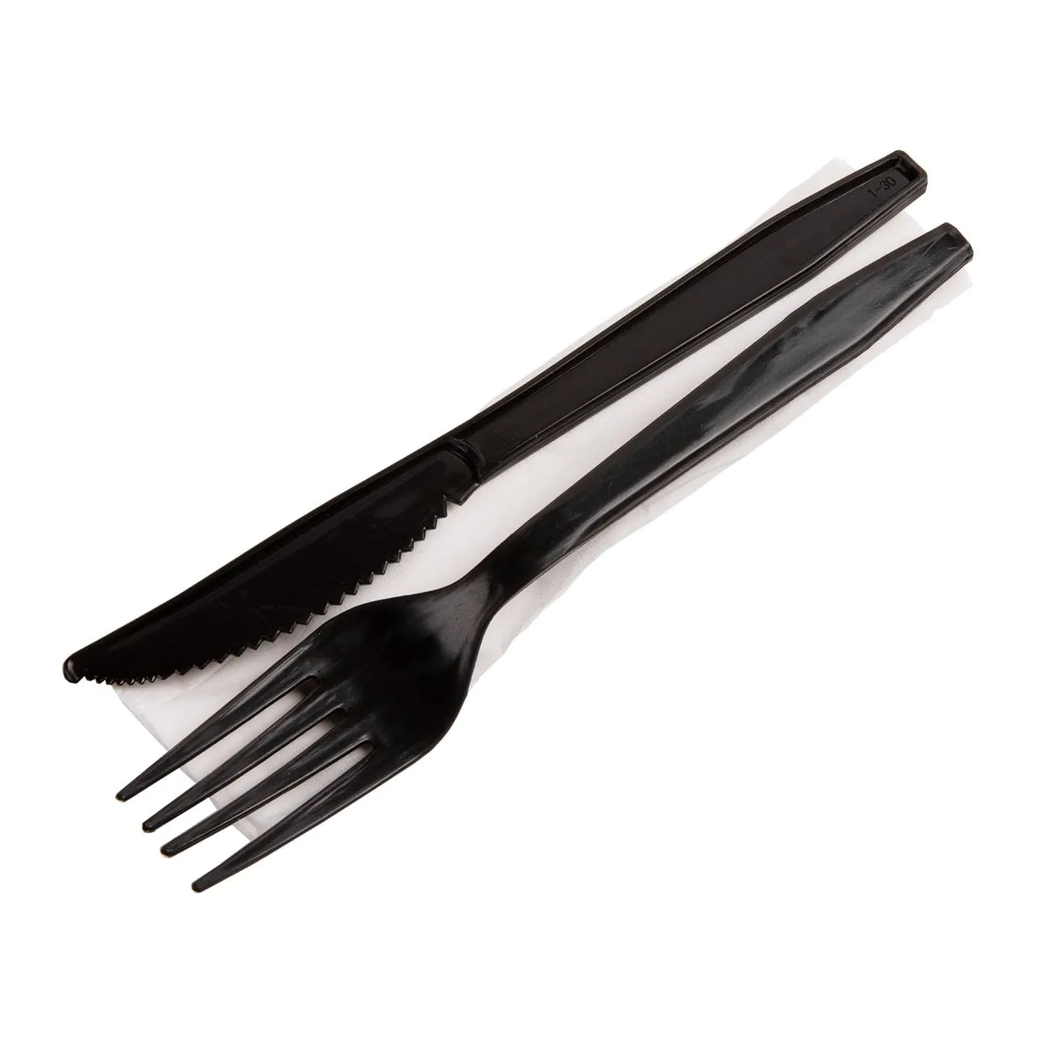 3 Piece Kit PP Black Medium Heavy Weight Fork-Knife-12" x 13" Napkin, Case of 500