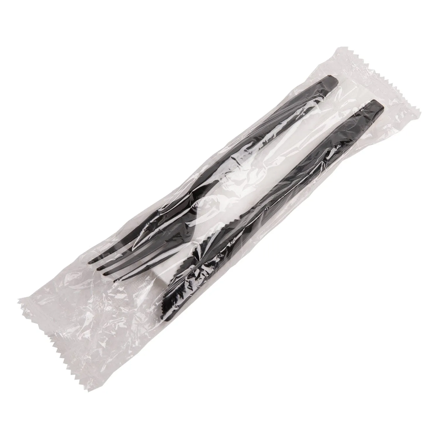 3 Piece Kit PP Black Medium Heavy Weight Fork-Knife-12" x 13" Napkin, Case of 500