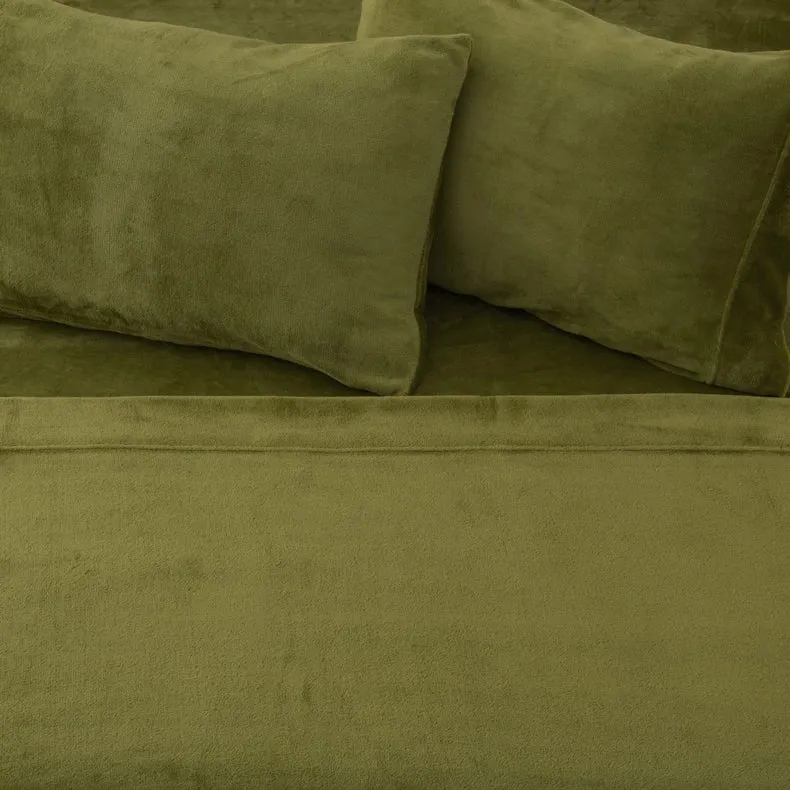 4-Piece Solid Plush Sheet - Velvet Luxe Collection Olive