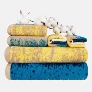 6-piece Combed Cotton Bath Towel Set with Artistic Pattern, Hanging Loop & Lifecycle Label