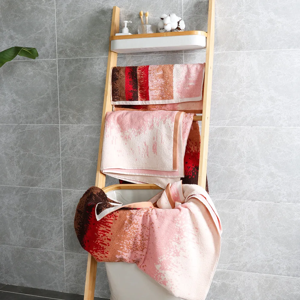 6-piece Combed Cotton Bath Towel Set with Artistic Pattern, Hanging Loop & Lifecycle Label