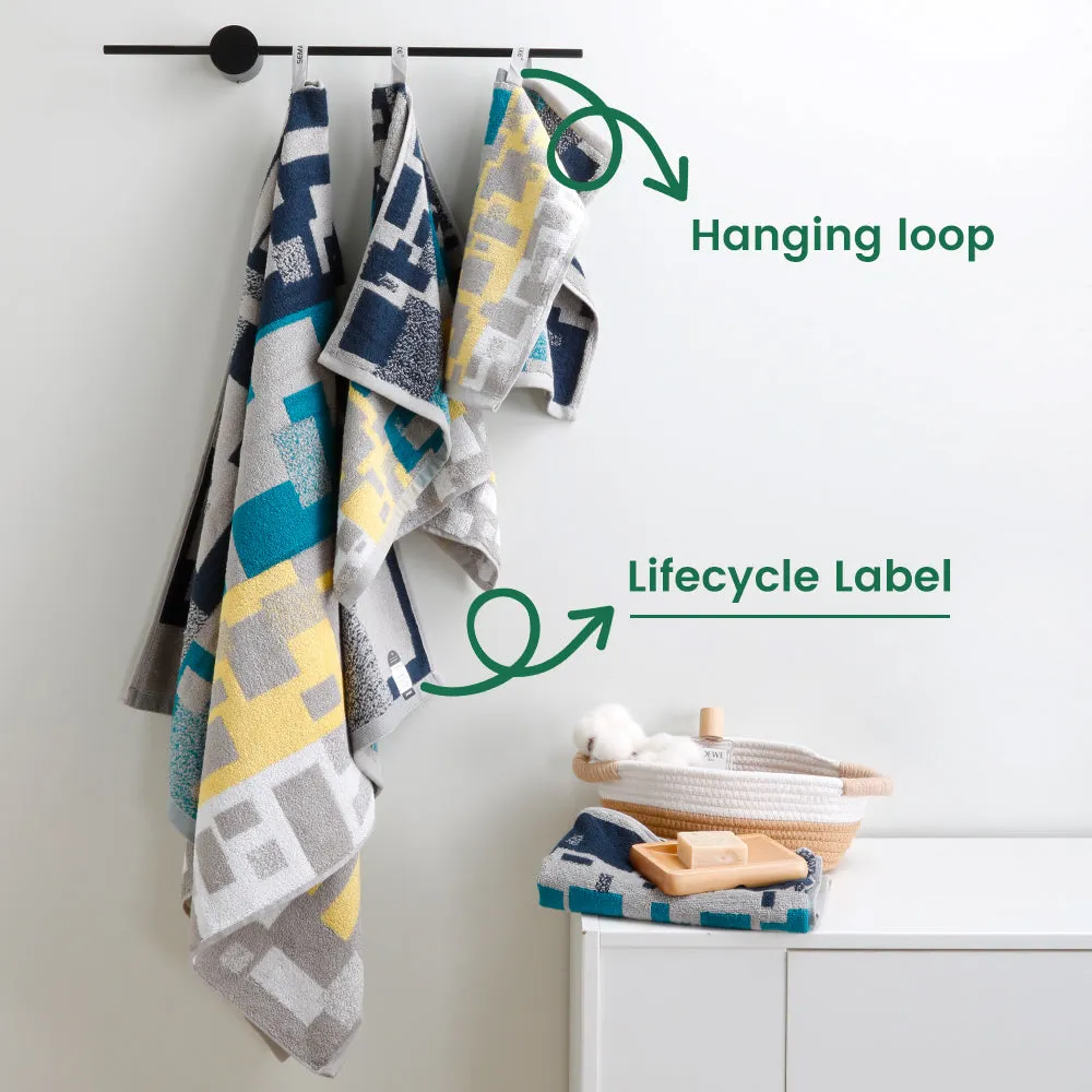 6-piece Combed Cotton Bath Towel Set with Artistic Pattern, Hanging Loop & Lifecycle Label