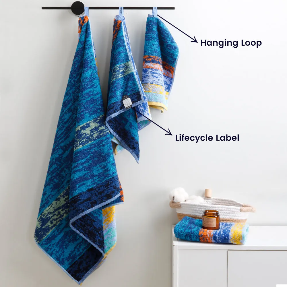 6-piece Combed Cotton Bath Towel Set with Artistic Pattern, Hanging Loop & Lifecycle Label