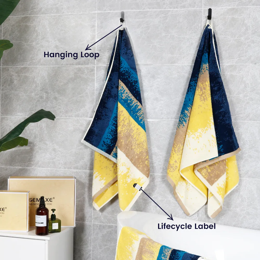 6-piece Combed Cotton Bath Towel Set with Artistic Pattern, Hanging Loop & Lifecycle Label