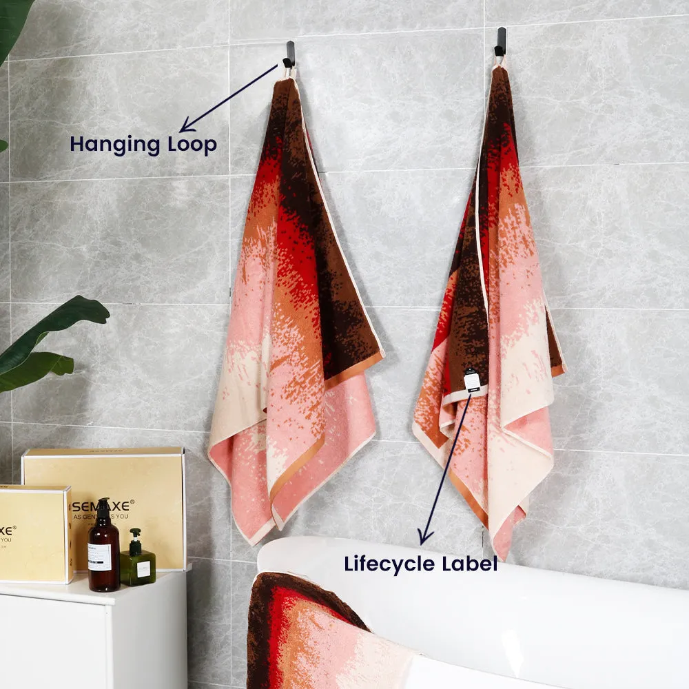 6-piece Combed Cotton Bath Towel Set with Artistic Pattern, Hanging Loop & Lifecycle Label