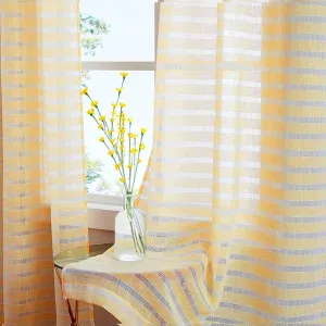 Aari Collection Embriodered Sheer Curtains, 35-40 % Light Filtering Curtains - Pack of 2 - Horizontal Weaves Yellow