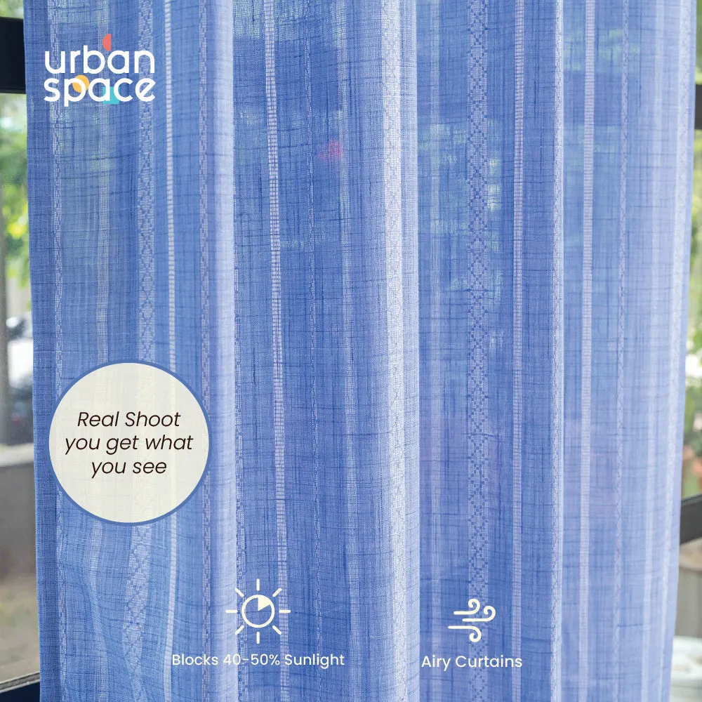 Aari Collection Embriodered Sheer Curtains, 40-50% Light Filtering Curtains - Pack of 2 - Vertical Weaves Blue