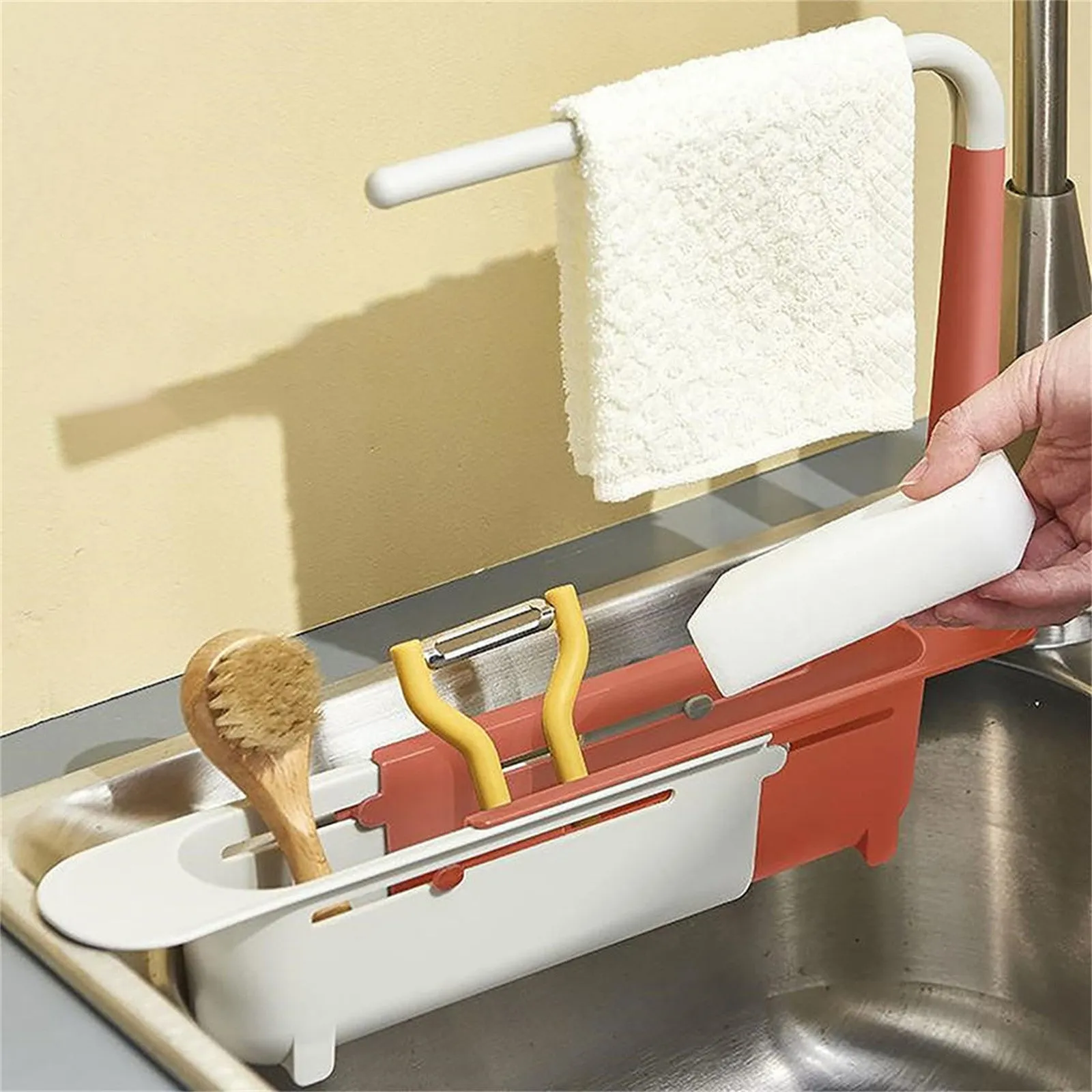 Adjustable Telescopic Sink Storage Rack, Blue - Cookingstuff