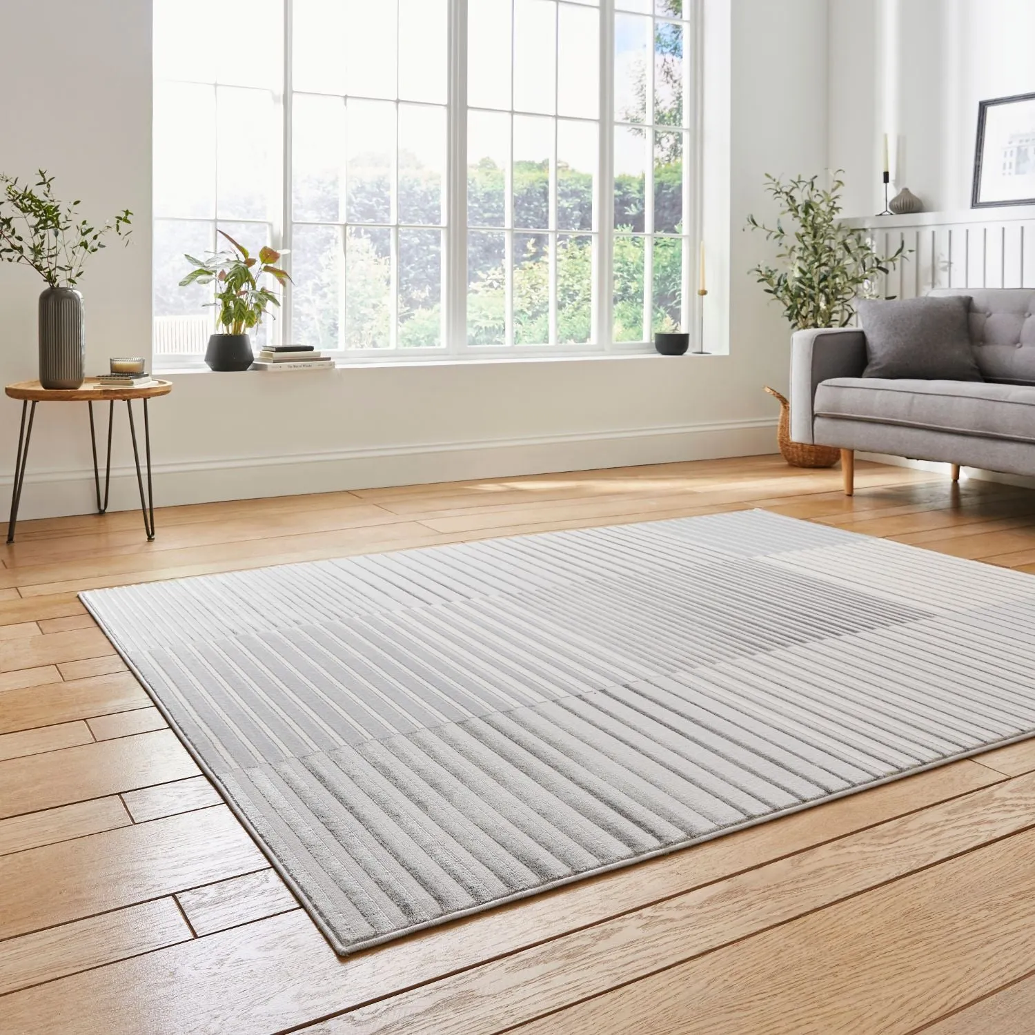 Apollo 2681 Grey and Ivory Modern Linear Rug