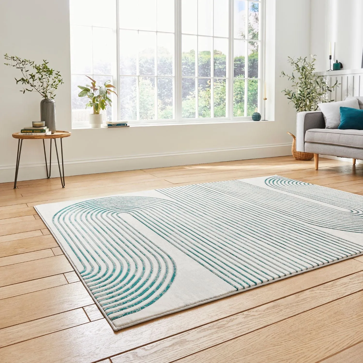 Apollo 2683 Grey and Green Modern Linear Rug