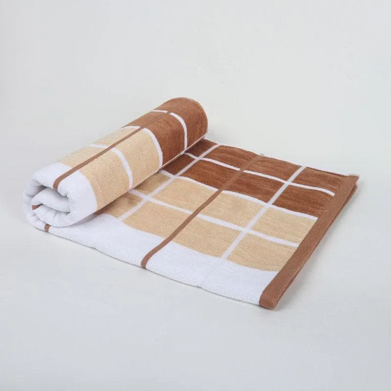 Aqua Checkmate Bath Towel (Beige & Grey) - Set Of Two