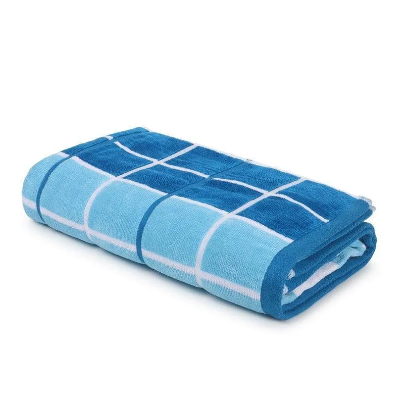 Aqua Checkmate Bath Towel - Blue