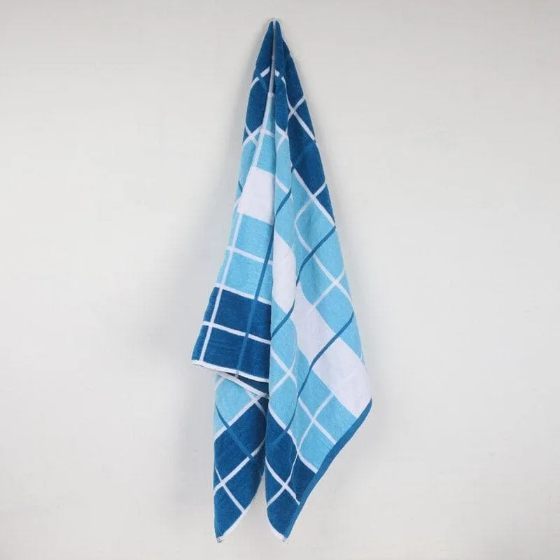 Aqua Checkmate Bath Towel - Blue