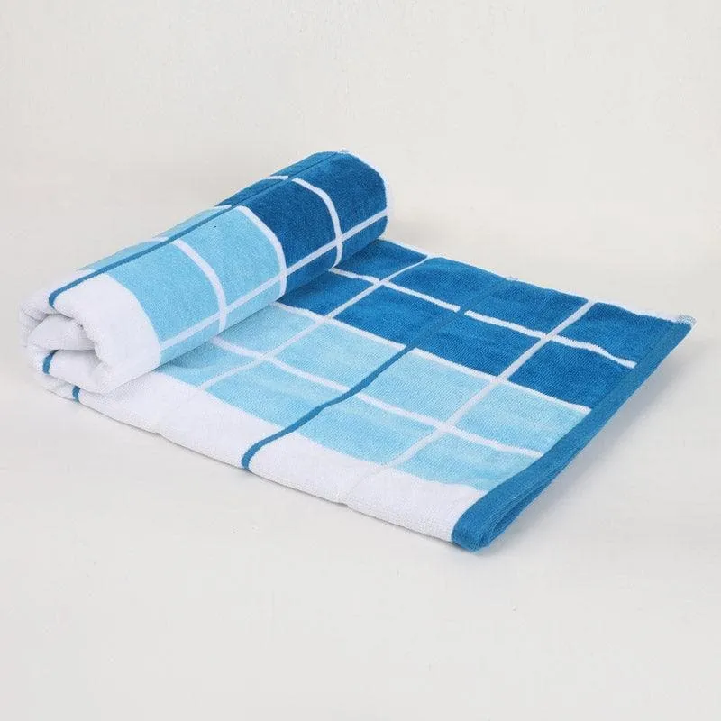 Aqua Checkmate Bath Towel - Blue