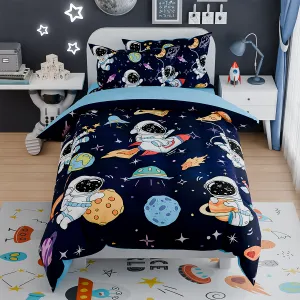 Astronaut Bedding Sets for Boys, Ultra Soft Microfiber Comforter Full Size Set with 4-Pieces, Comforters for Kids Children Boy Bedroom Decor