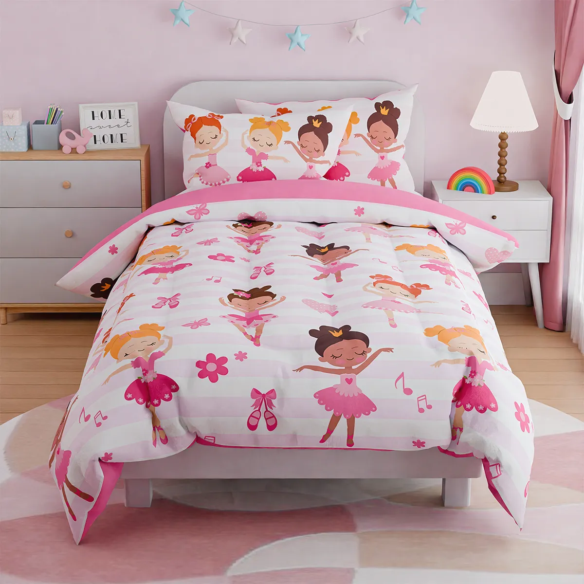 Ballet Twin Bedding Sets for Girls, Ultra Soft Microfiber Comforter Set with 3-Pieces, Comforters Kids Bed Set for Children Teen Tween Bedroom Decor