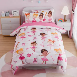 Ballet Twin Bedding Sets for Girls, Ultra Soft Microfiber Comforter Set with 3-Pieces, Comforters Kids Bed Set for Children Teen Tween Bedroom Decor