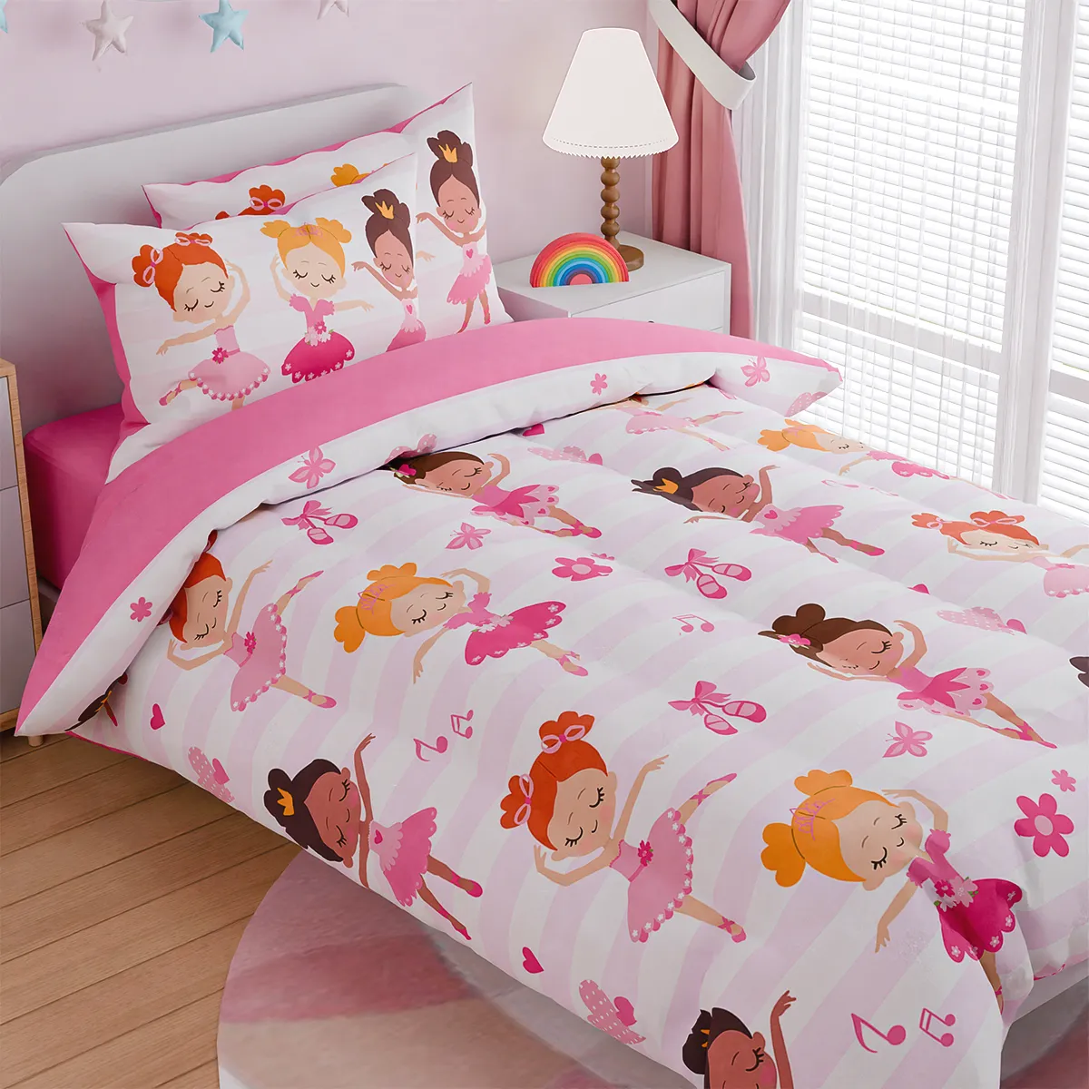 Ballet Twin Bedding Sets for Girls, Ultra Soft Microfiber Comforter Set with 3-Pieces, Comforters Kids Bed Set for Children Teen Tween Bedroom Decor