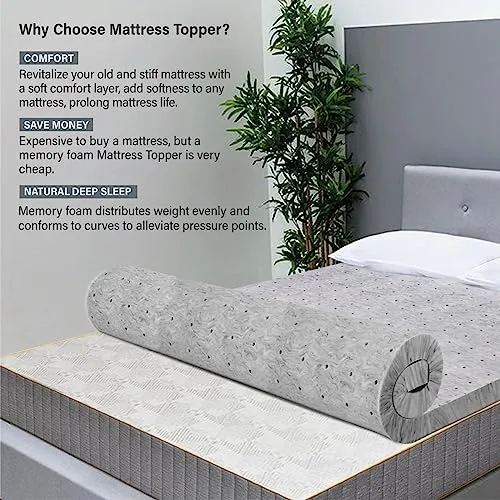 BedsPick Mattress Topper Twin Memory Foam, 2 Inch Mattresses Pad Charcoal Infused, Soft Single Bed Toppers with Ventilation Holes, CertiPUR-US and Oeko-Tex Standard 100 Certified