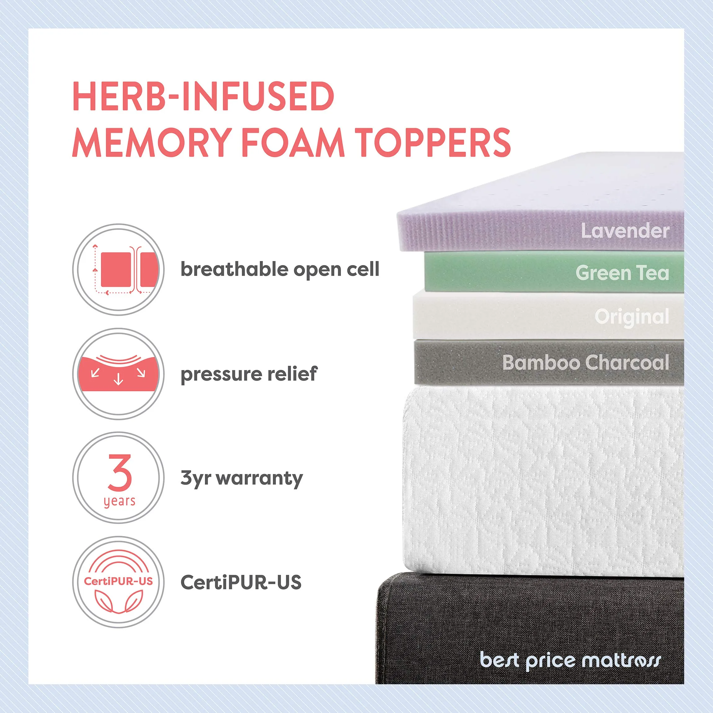 Best Price Mattress 2" Ventilated Memory Foam Mattress Topper, Short Queen