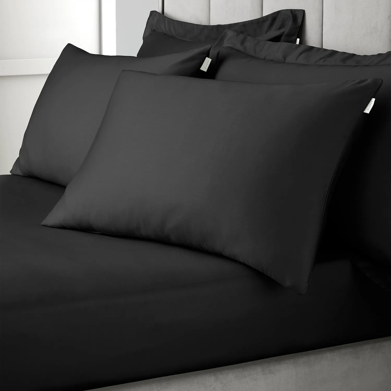 Bianca Black 400TC 100% Cotton Sateen Housewife Pillowcase Pair