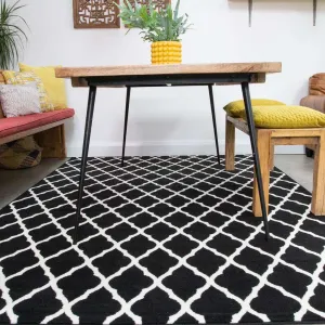 Black Moroccan Trellis Living Room Rug