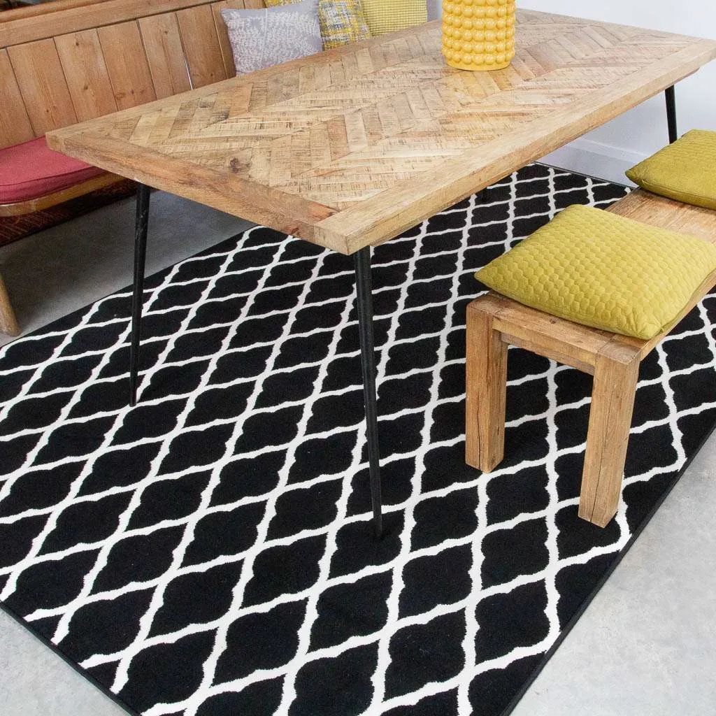 Black Moroccan Trellis Living Room Rug