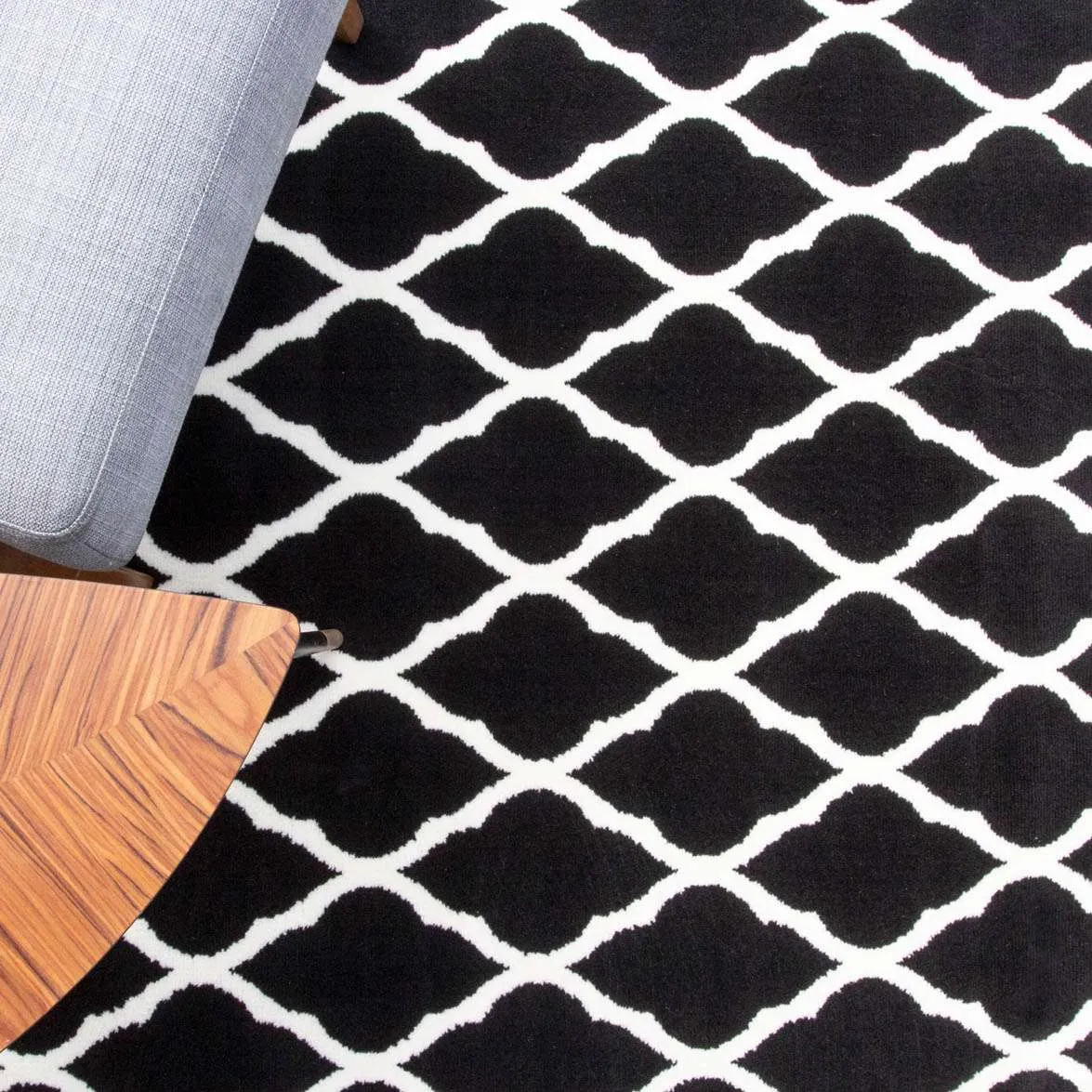 Black Moroccan Trellis Living Room Rug