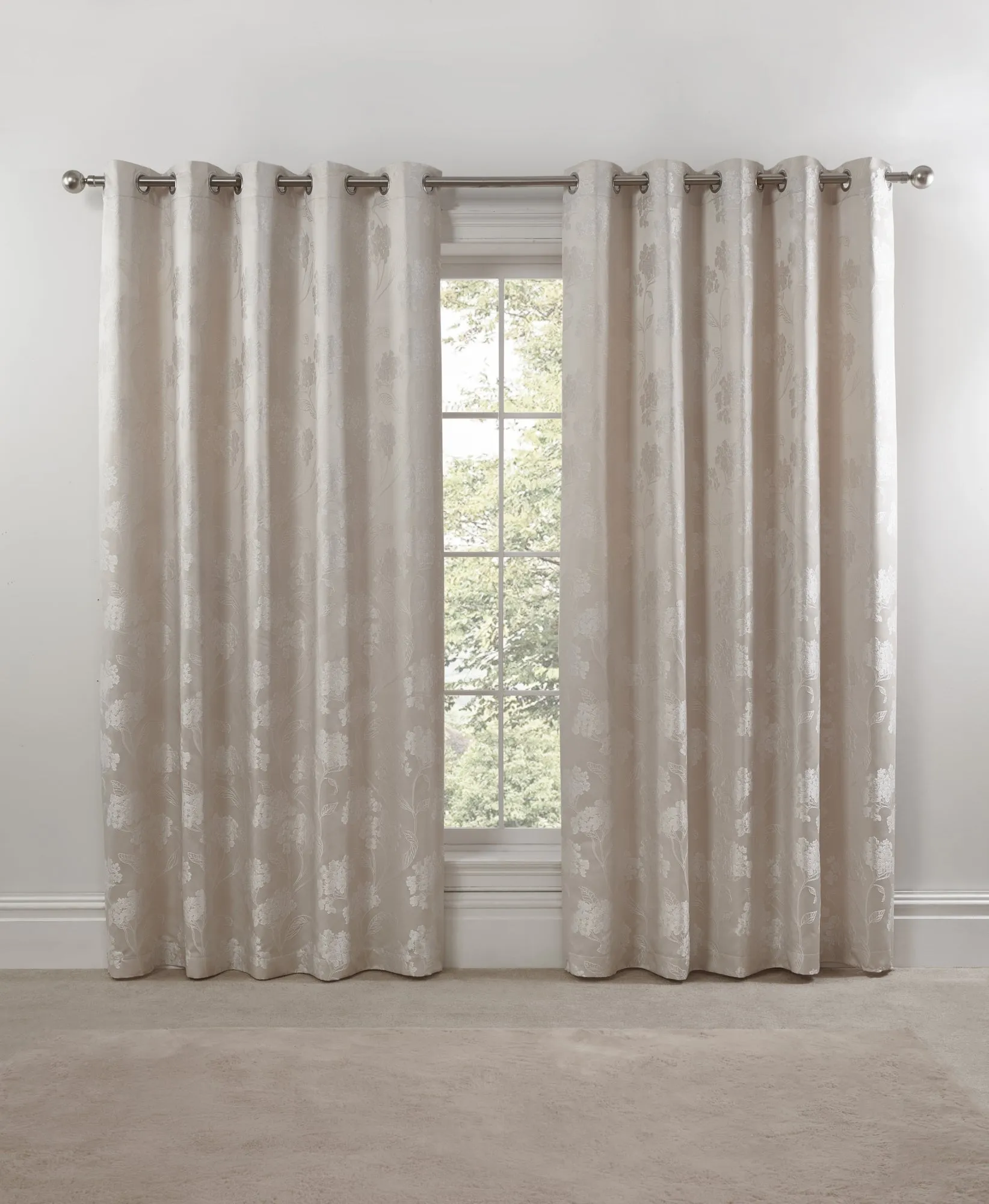 Blossom - Lined Eyelet Jacquard Curtains in Cream