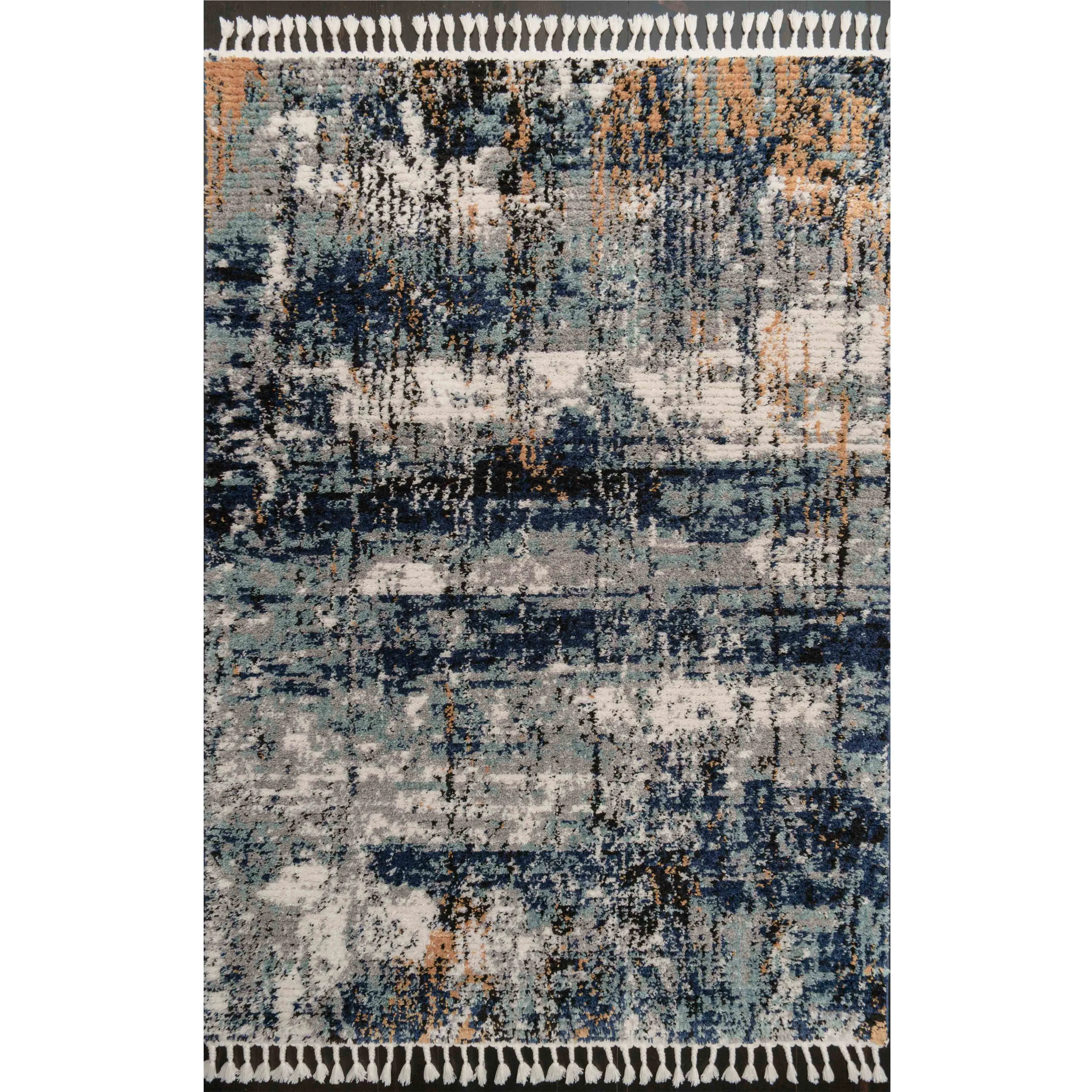 Blue Artwork Distressed Colourful Living Room Rugs