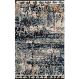 Blue Artwork Distressed Colourful Living Room Rugs