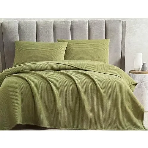 Brooklyn Loom 3 Pcs Coverlet Set - Green - Ribbed Comforter Blanket - Queen Size