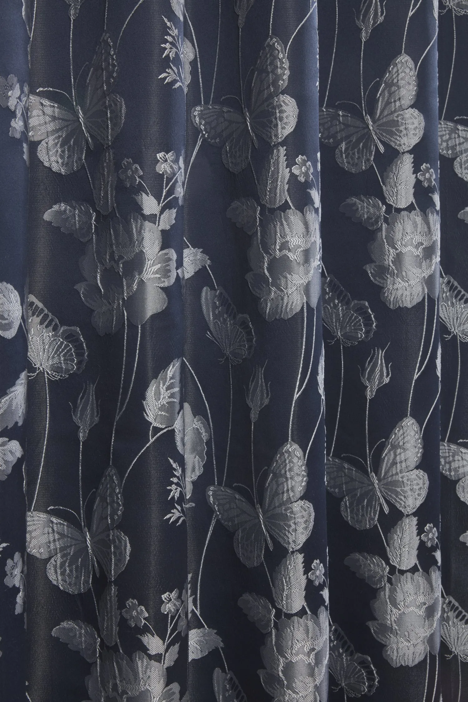 Butterfly Meadow - Lined Eyelet Jacquard Curtains in Navy