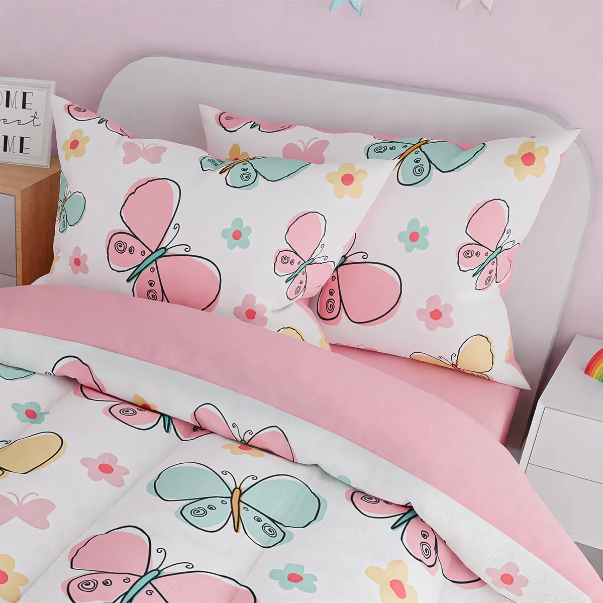 Butterfly Twin Bedding Sets for Girls, Ultra Soft Microfiber Comforter Set with 3-Pieces, Bed Sets for Kid Tween Teen Bedroom Decor