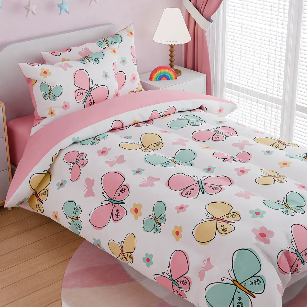 Butterfly Twin Bedding Sets for Girls, Ultra Soft Microfiber Comforter Set with 3-Pieces, Bed Sets for Kid Tween Teen Bedroom Decor