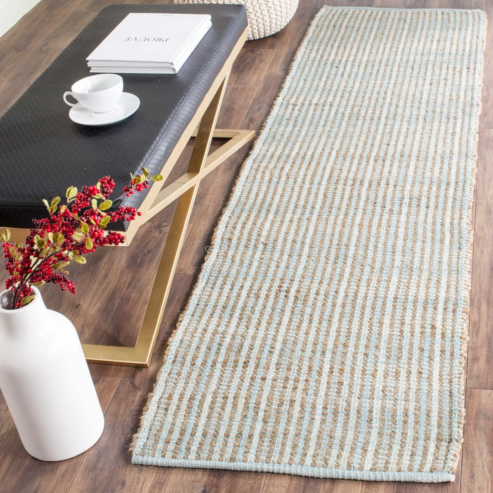 Cape Cod Natural/Light Blue Runner Rug