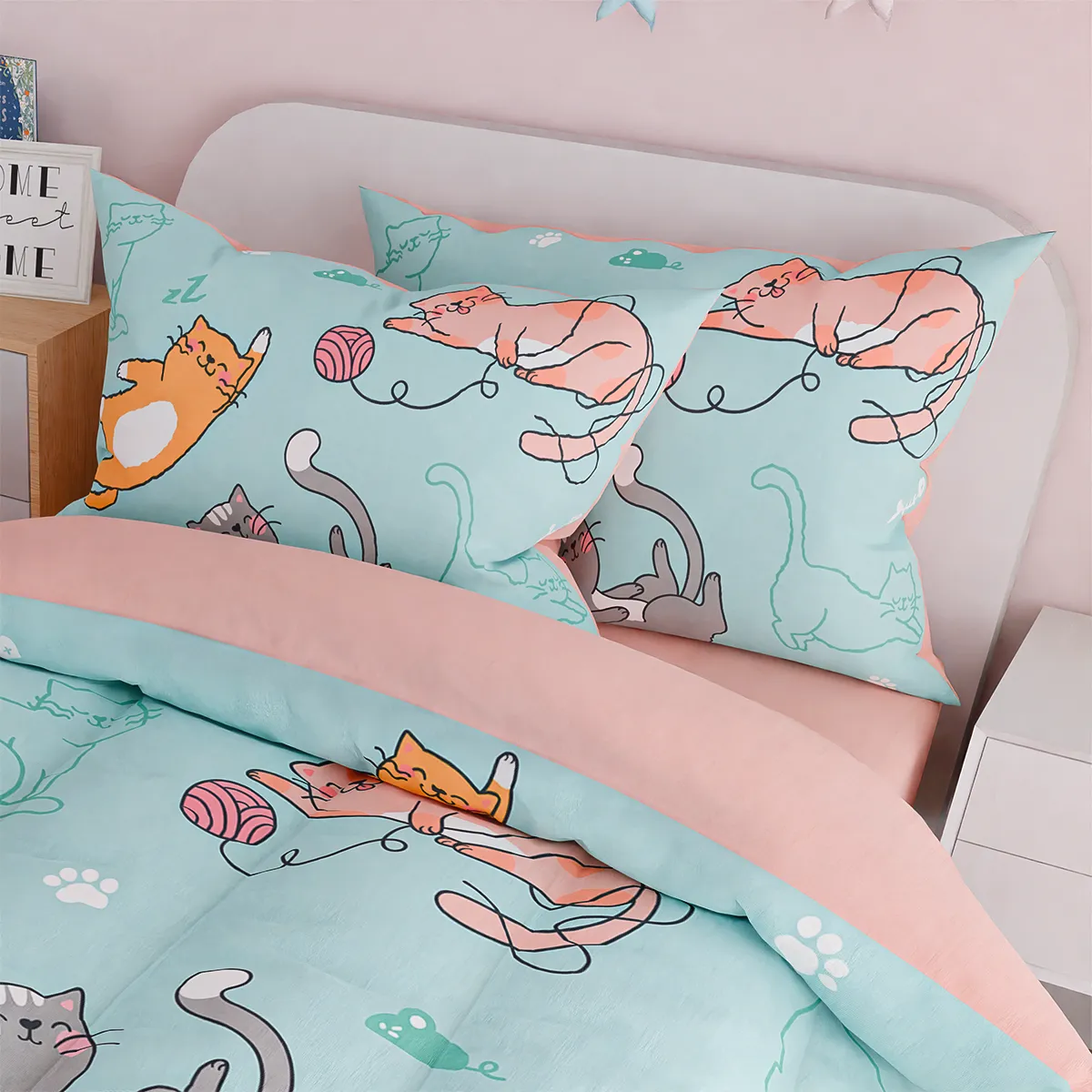 Cat Comforter Set Twin for Girls, Ultra Soft Microfiber Bedding Sets with 3-Pieces, Cats Comforters Bed Sets for Kids Children Girl Bedroom Decor