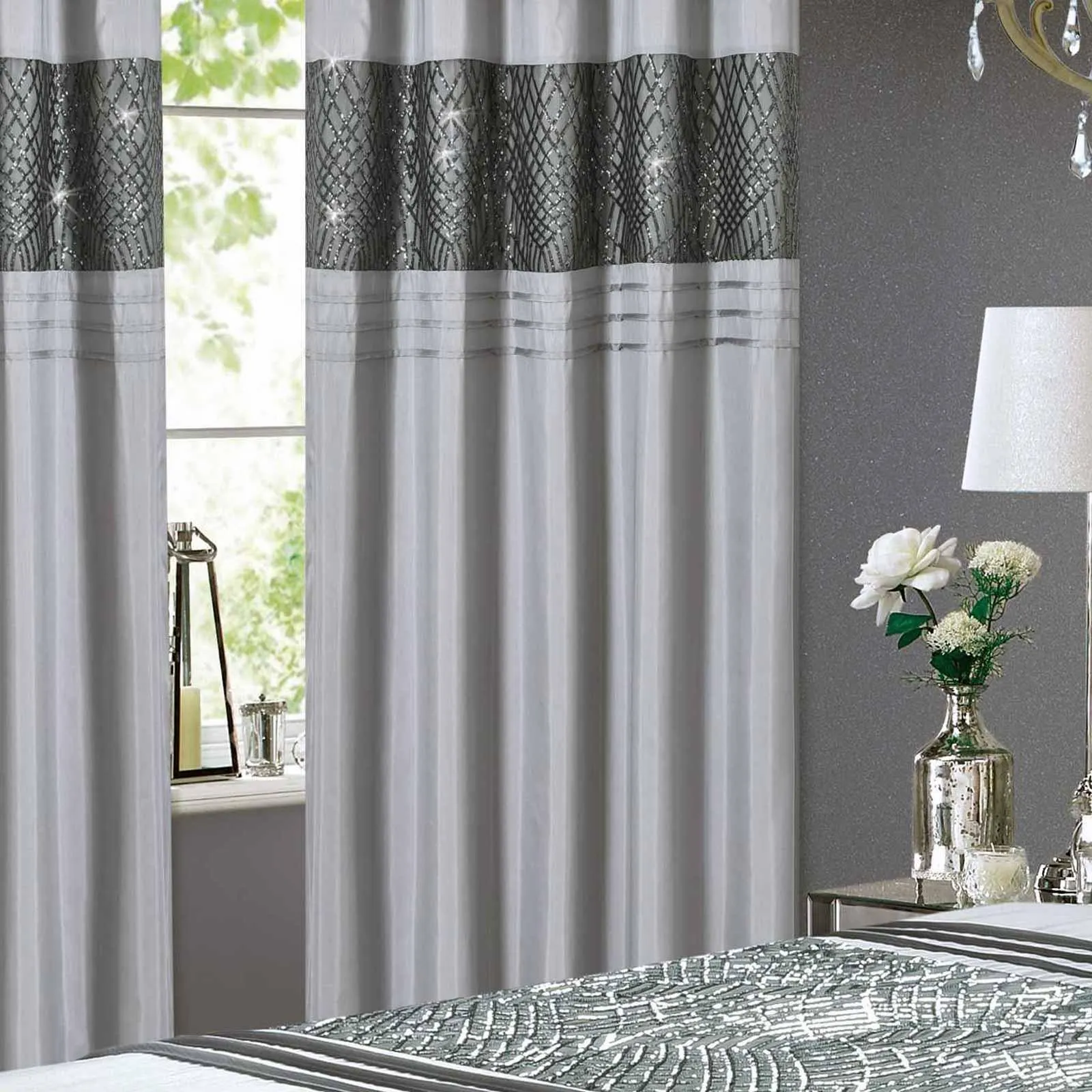 Charleston Glitter Eyelet Curtains