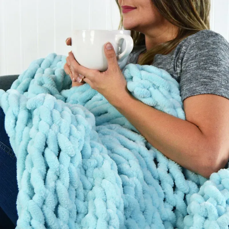 Chunky Chenille Knit Throw - Navy