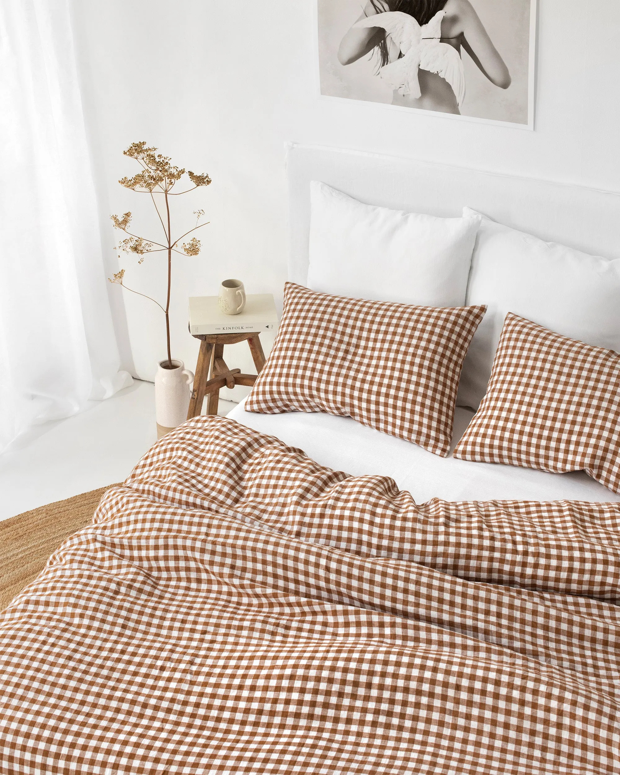 Cinnamon gingham linen duvet cover