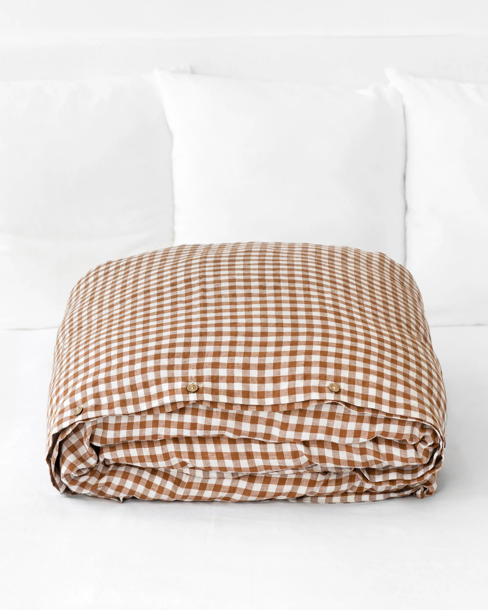 Cinnamon gingham linen duvet cover