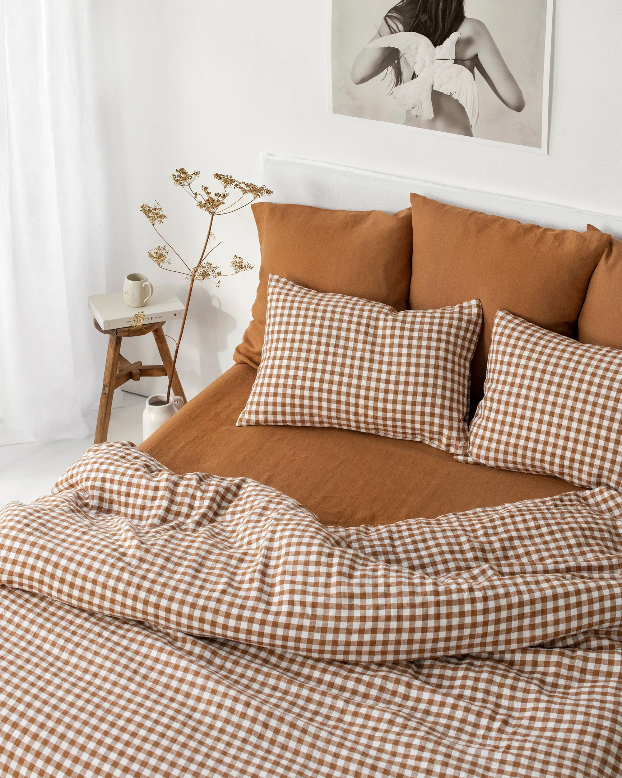 Cinnamon gingham linen duvet cover