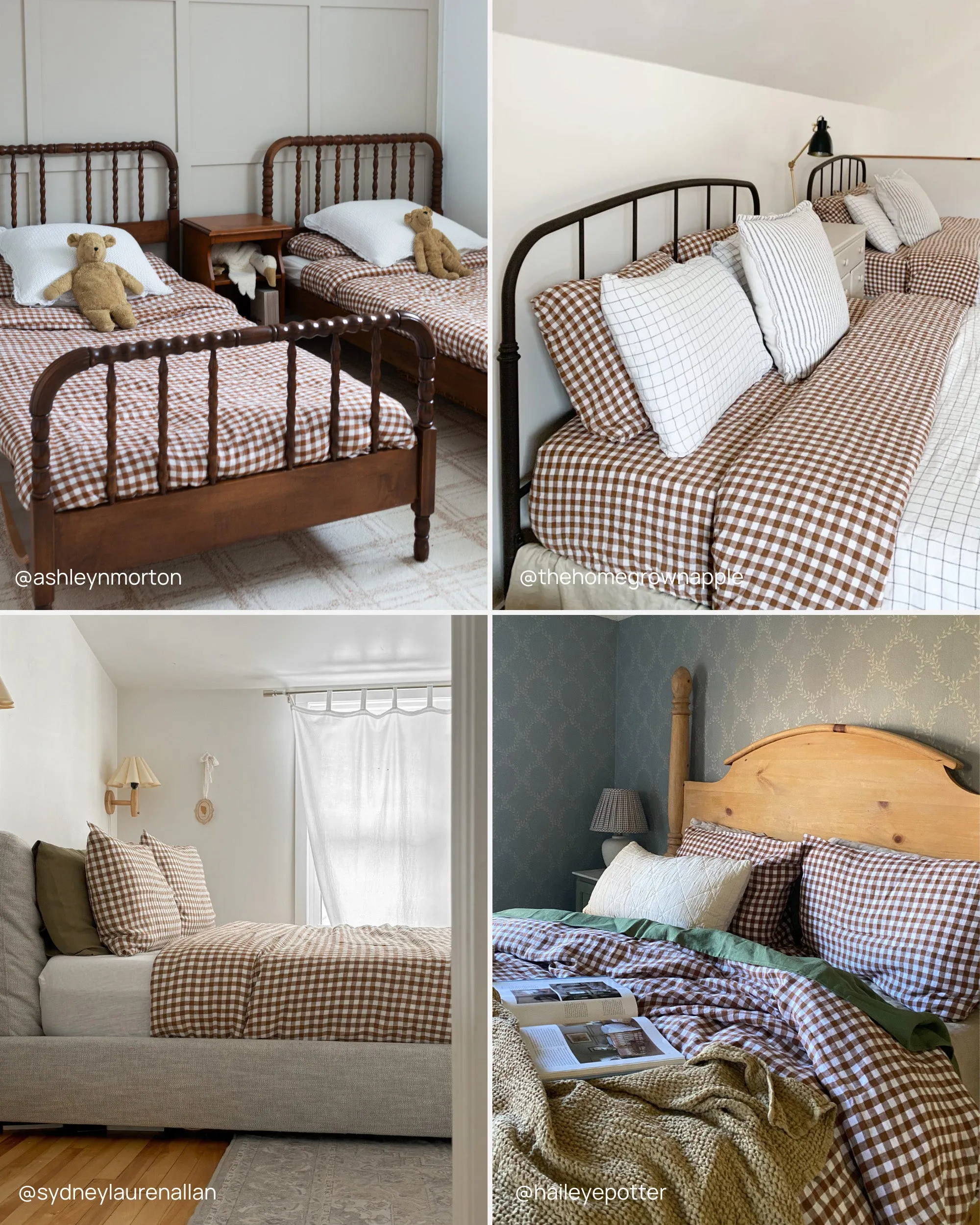 Cinnamon gingham linen duvet cover